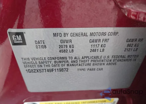 2009 Saturn Aura Xr z USA, uszkodzony, nr VIN 1G8ZX57749F119872